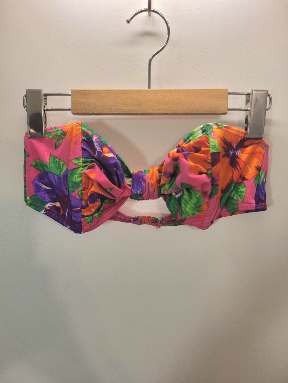Sea Queen Vintage High Waist Tropical Floral Bandeau Bikini Swimsuit in Pink - S